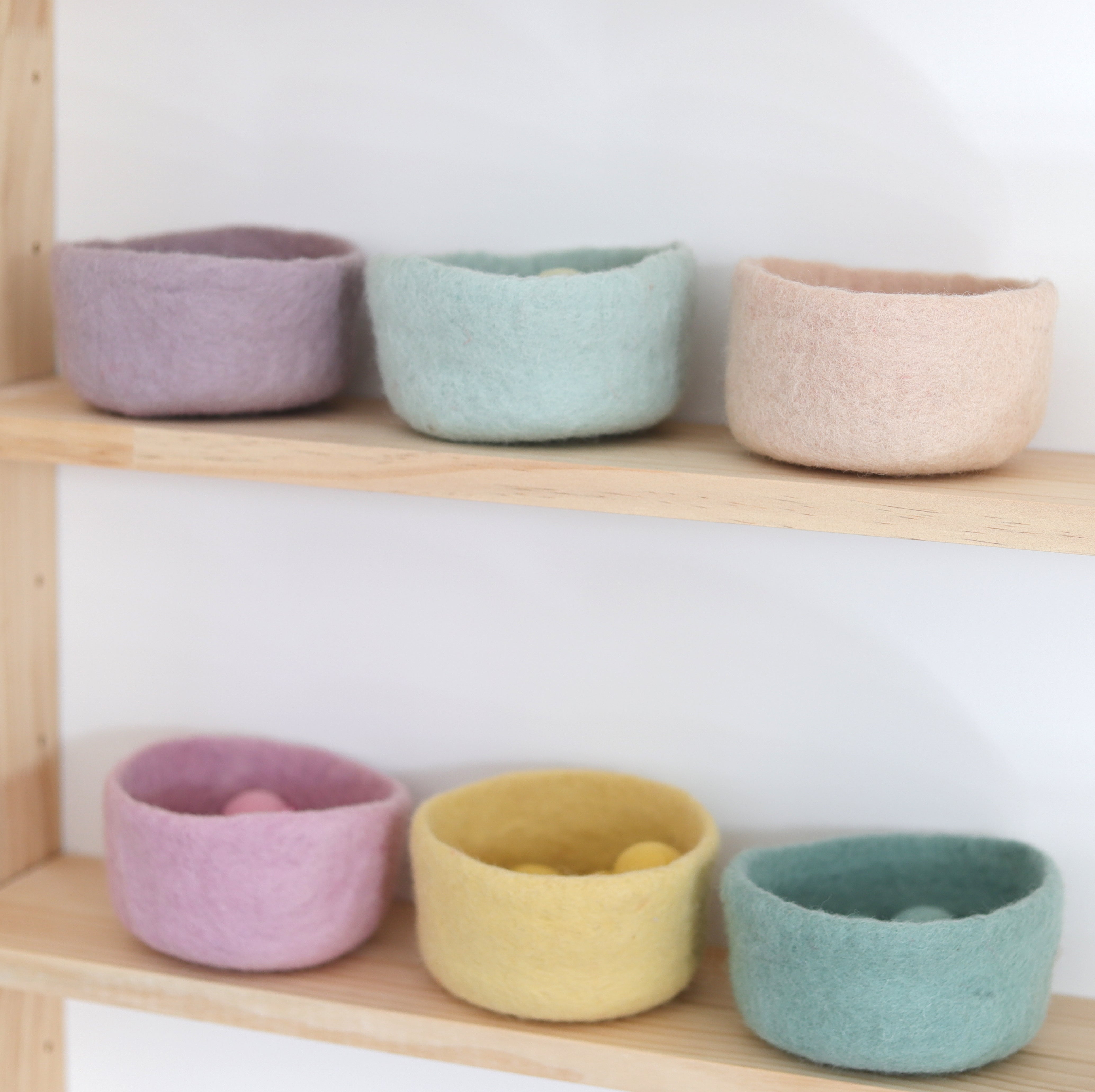 Set of Six Felt Big Pastel Bowls